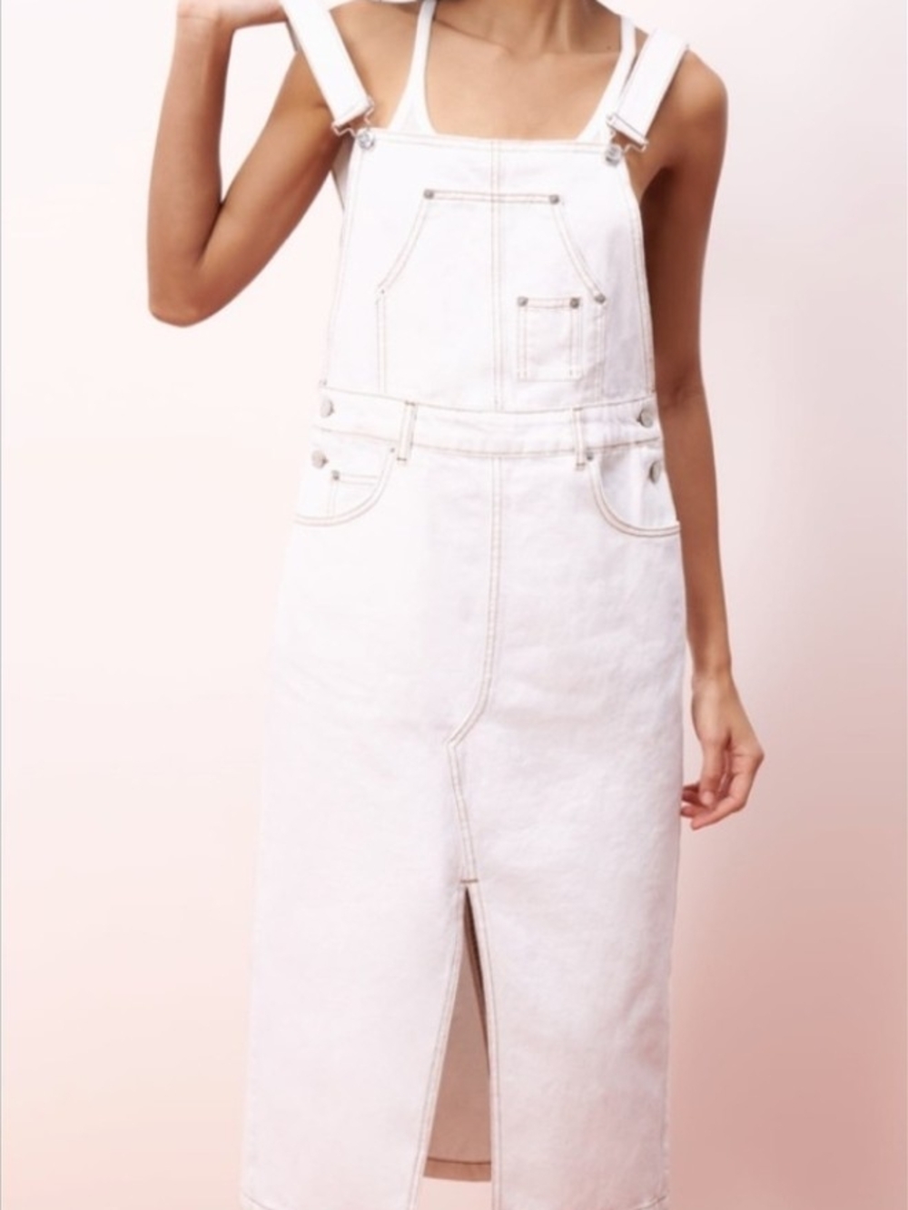 Zara Contrast Stitch Denim Pinafore Dress